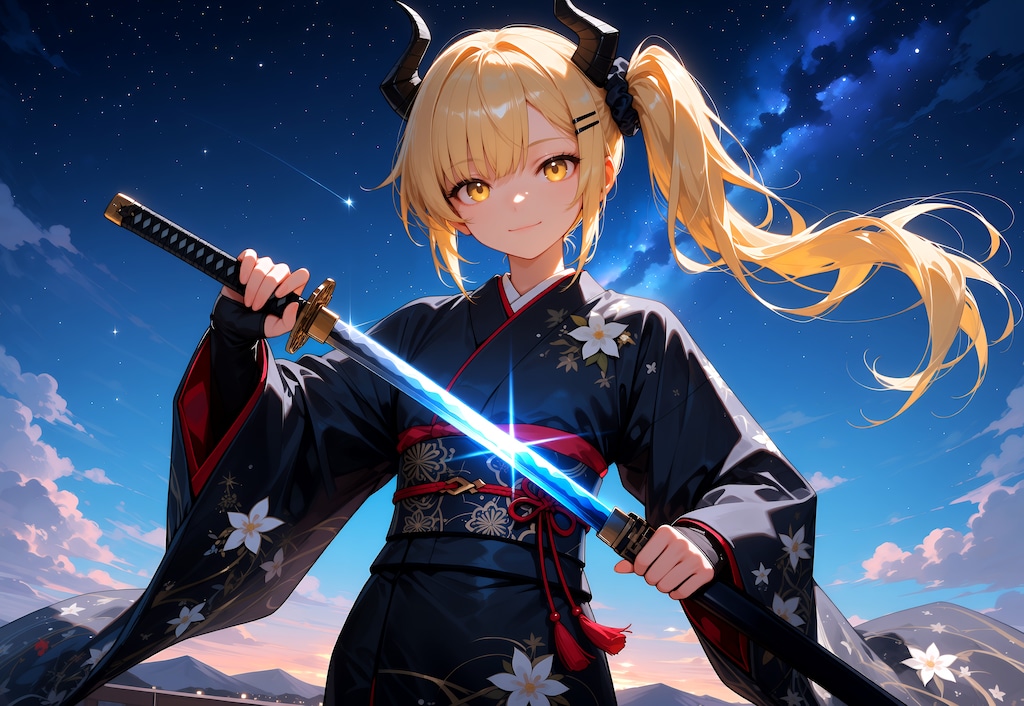 星空と抜刀女鬼高生さん