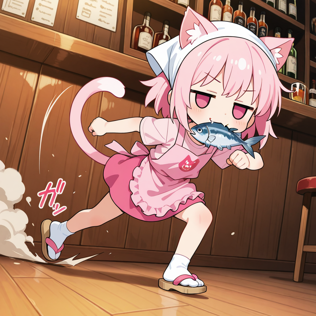 お客様の食材を奪って逃げるケモミミ店員