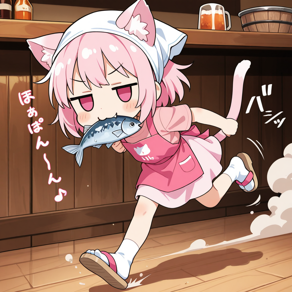 お客様の食材を奪って逃げるケモミミ店員