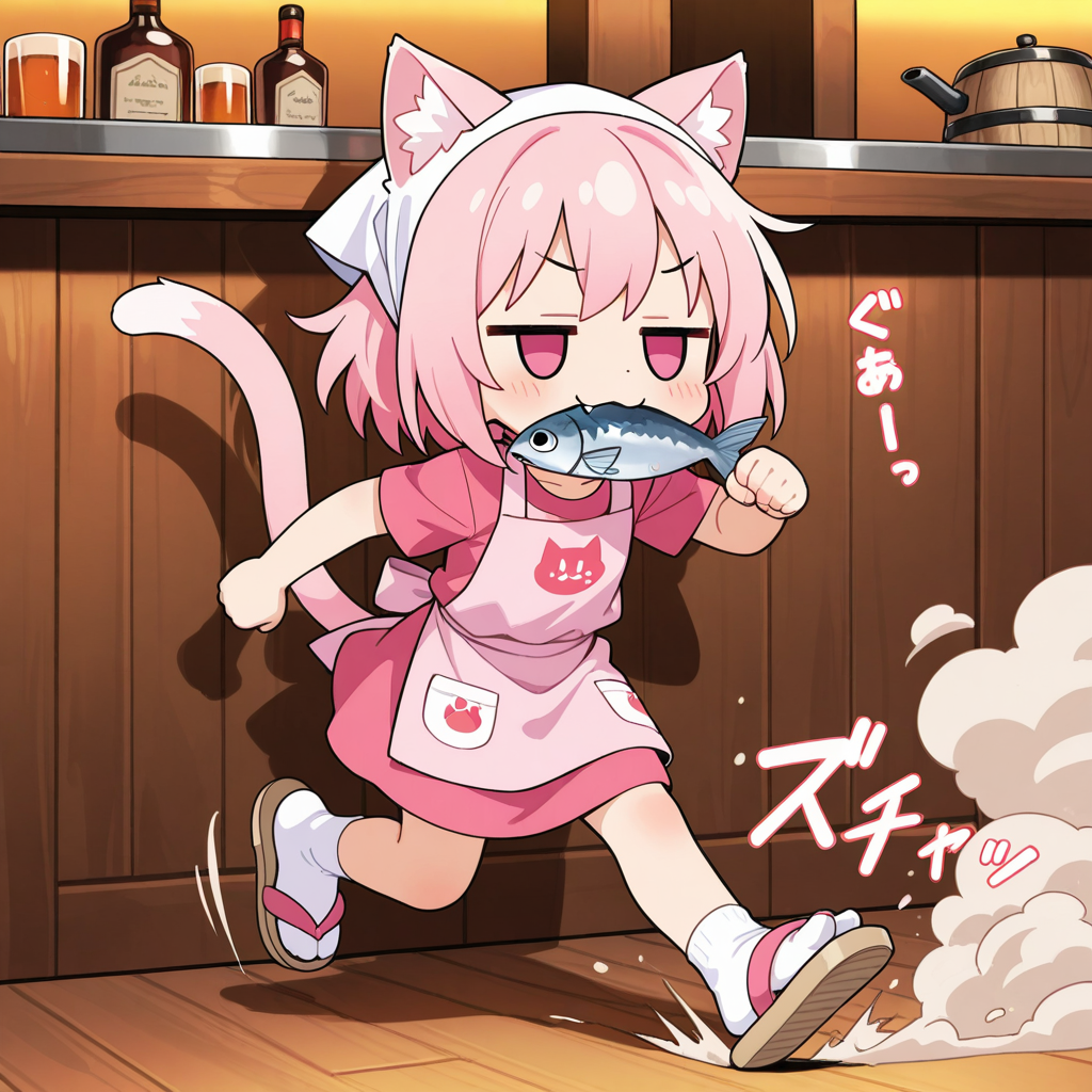 お客様の食材を奪って逃げるケモミミ店員