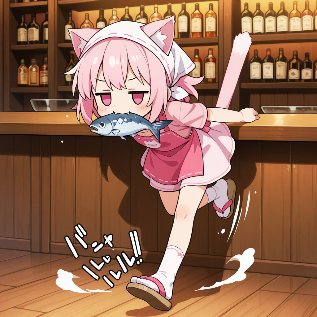 お客様の食材を奪って逃げるケモミミ店員