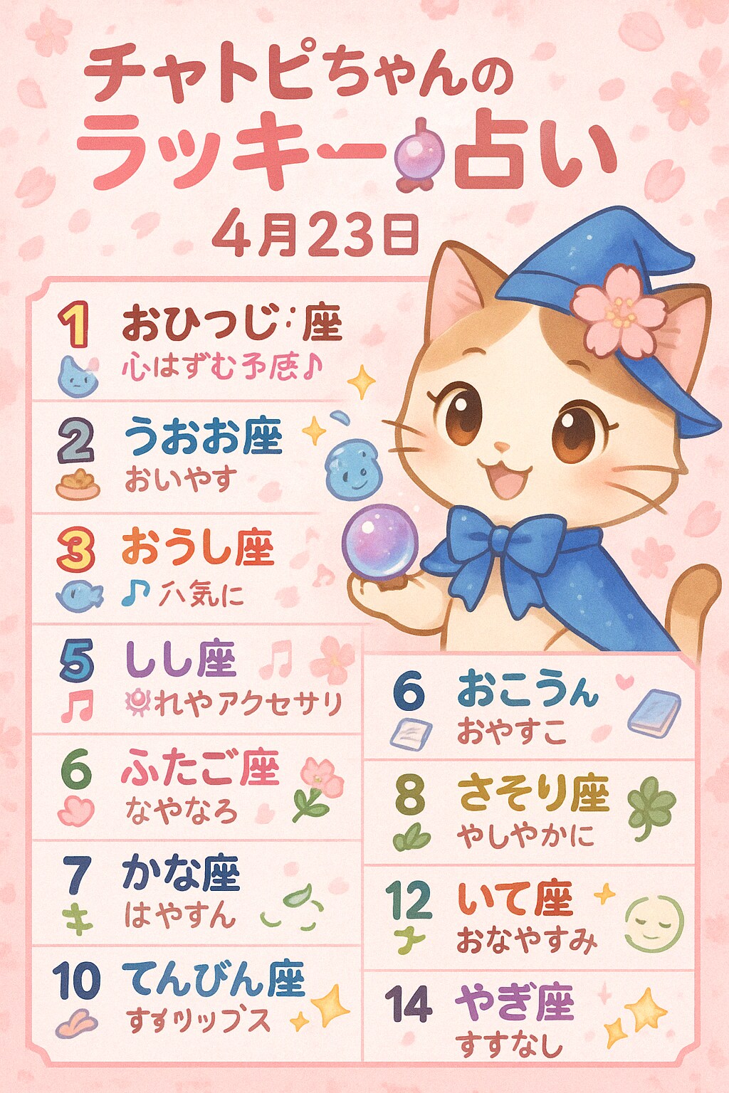 04/23の占いランキング（チャトピちゃん？） | の人気AIイラスト・グラビア