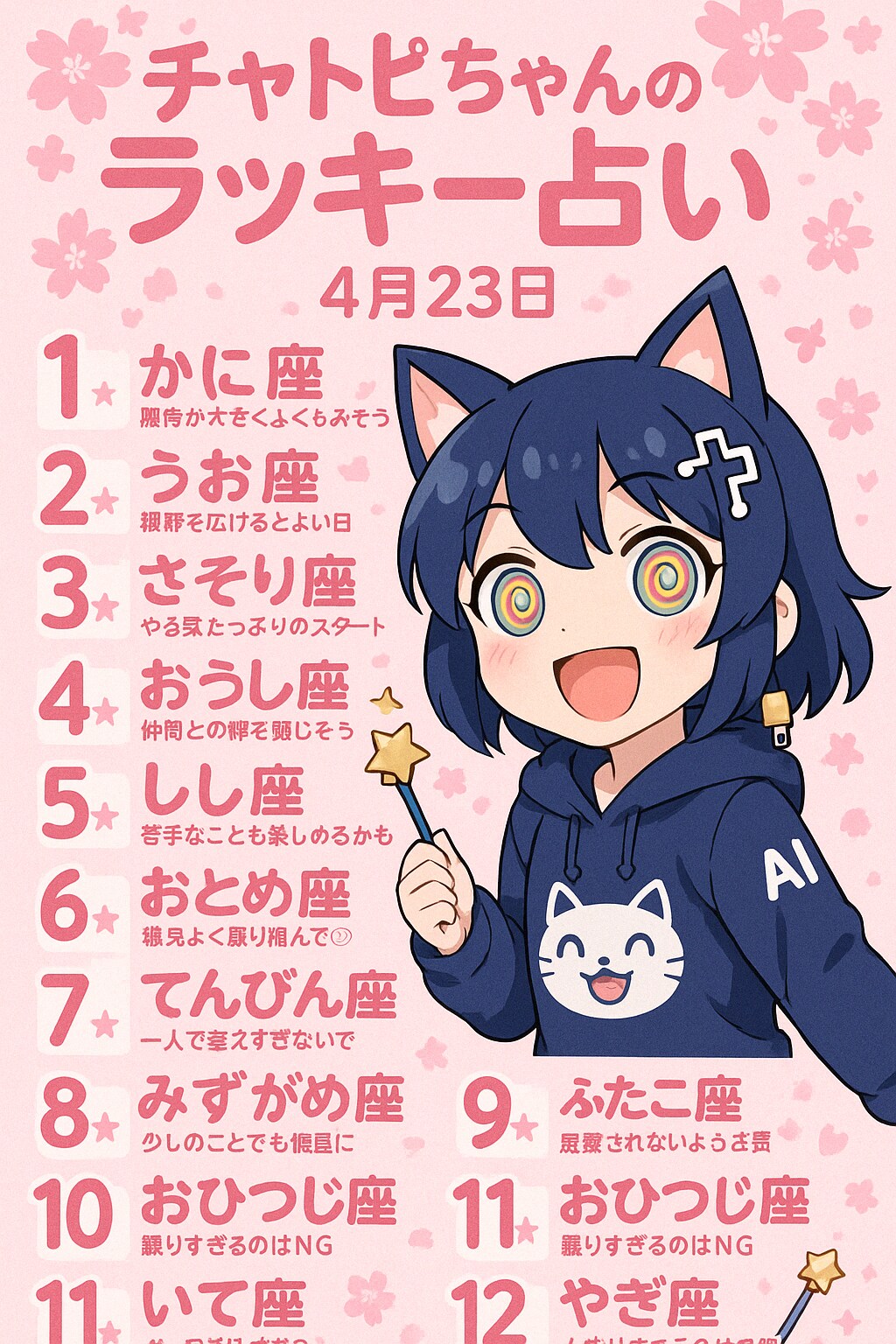 04/23の占いランキング（チャトピちゃん？）