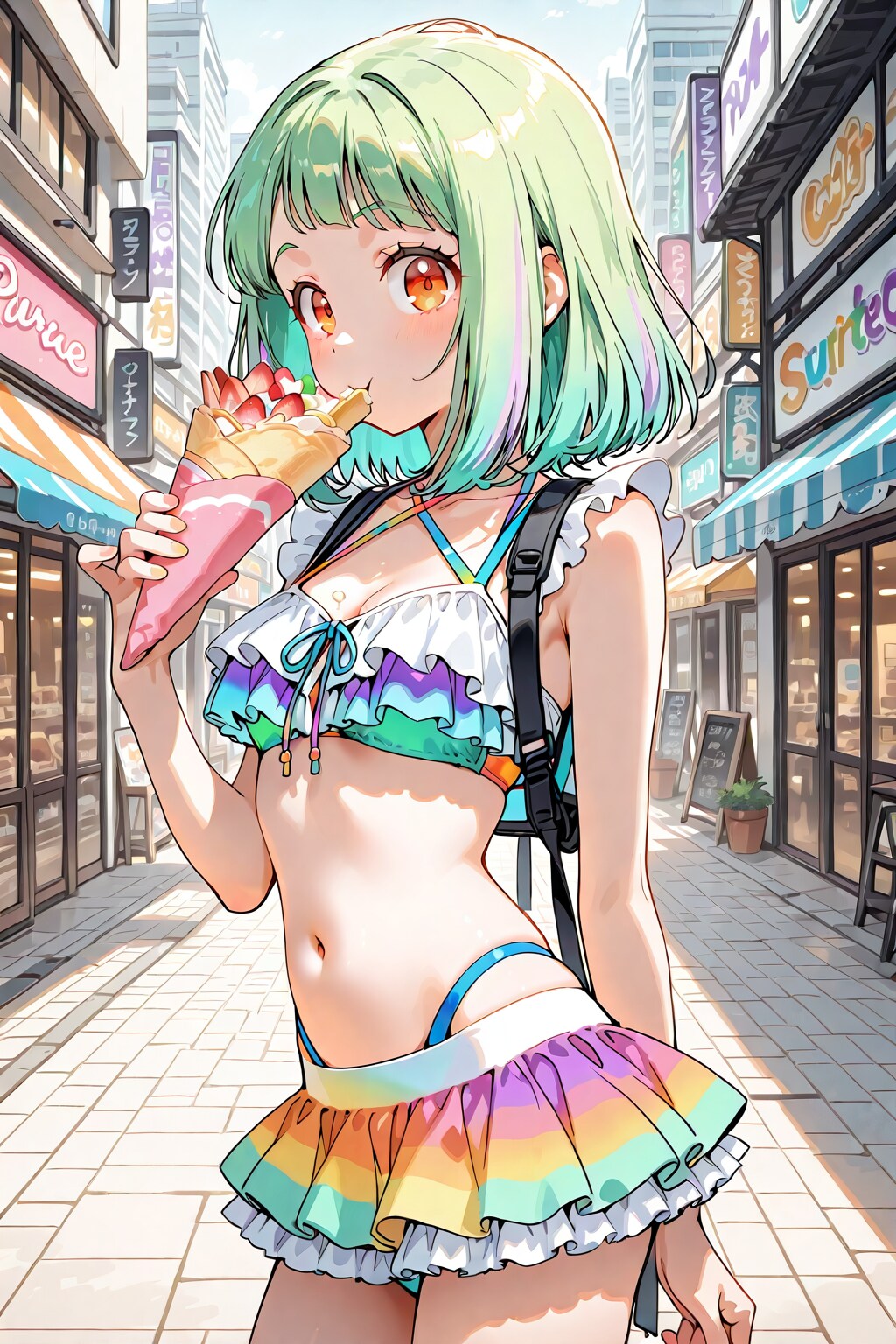 水着で食べ歩き