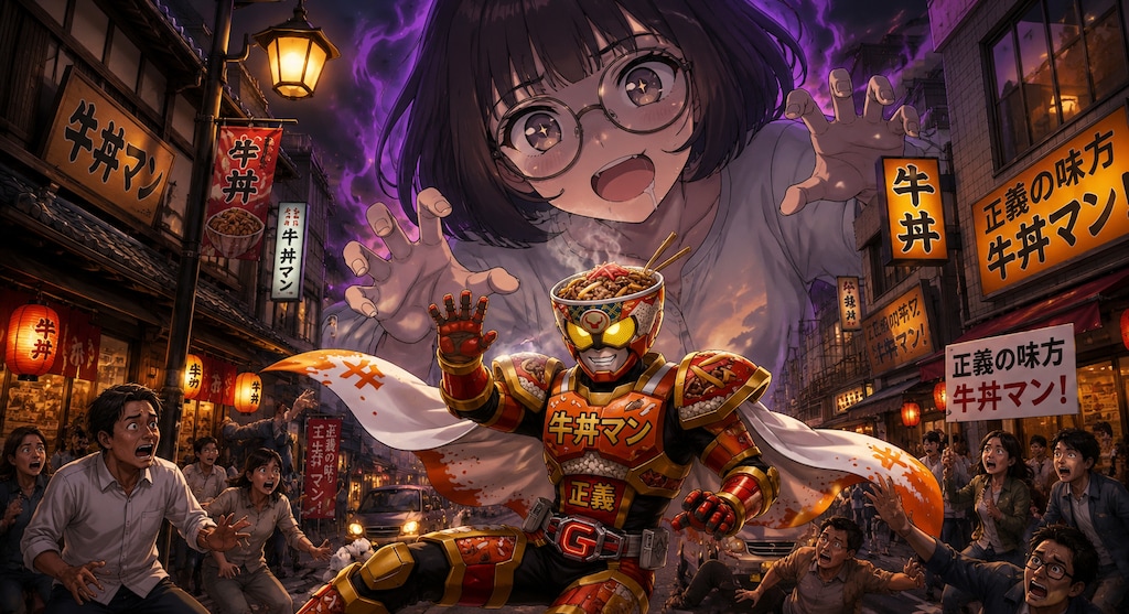 正義の牛丼マン！vs…？