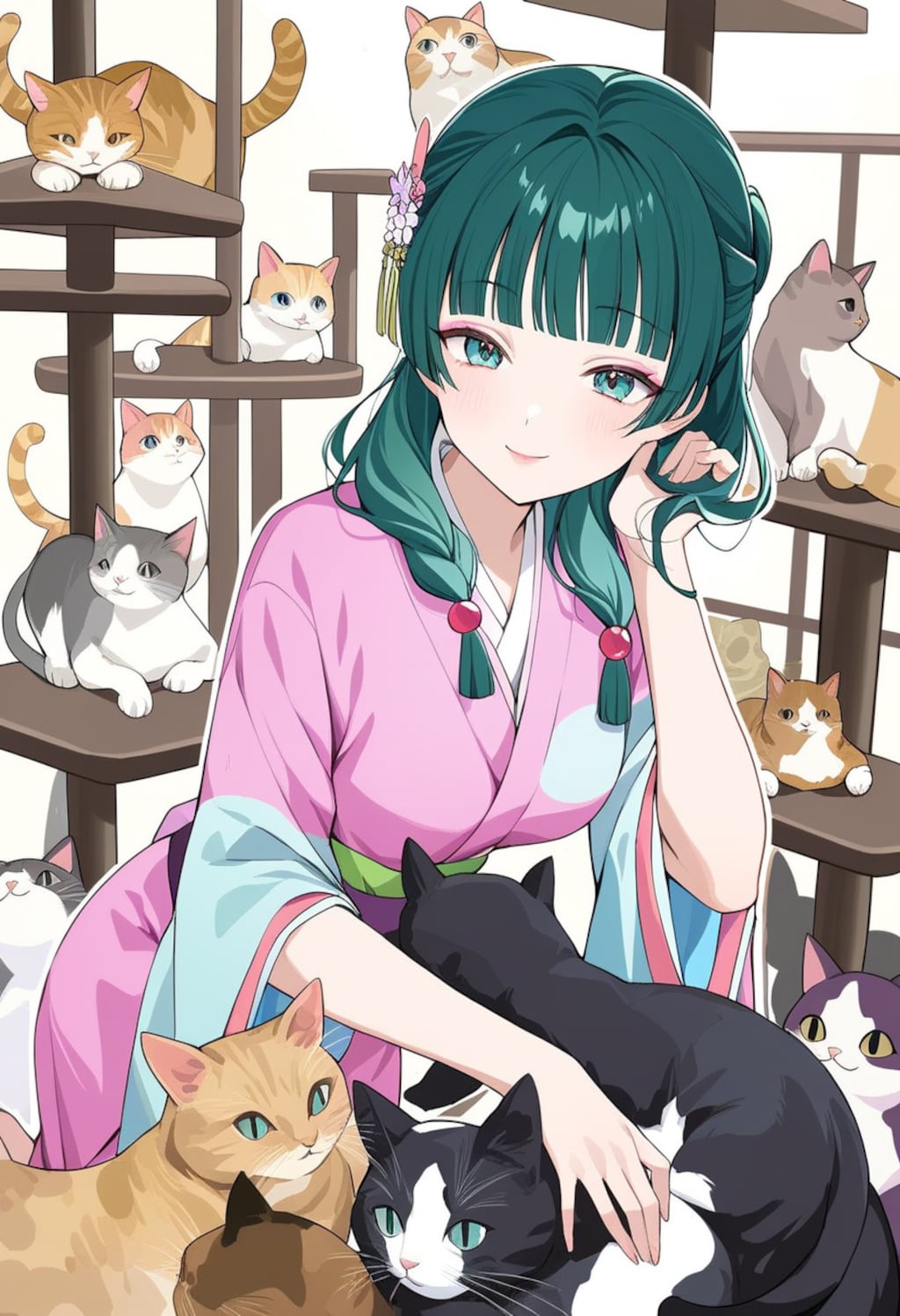 猫だらけ（緑髪娘）