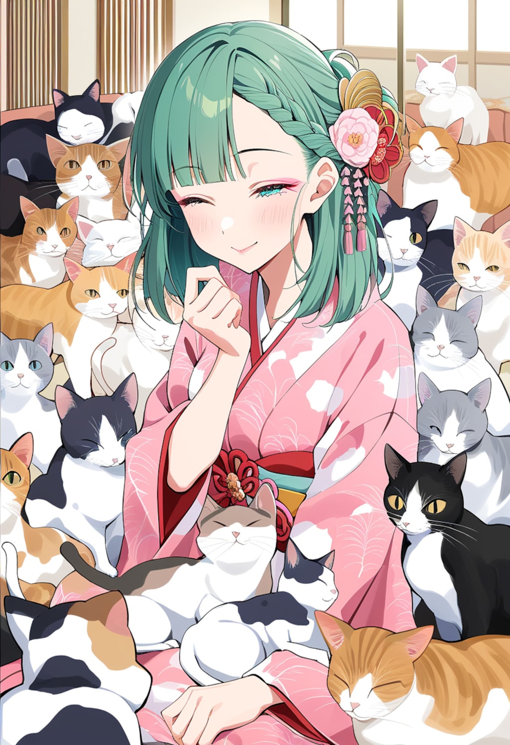 猫だらけ（緑髪娘）