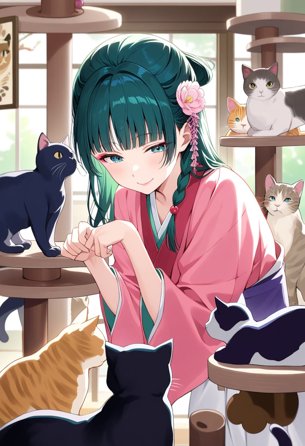猫だらけ（緑髪娘）