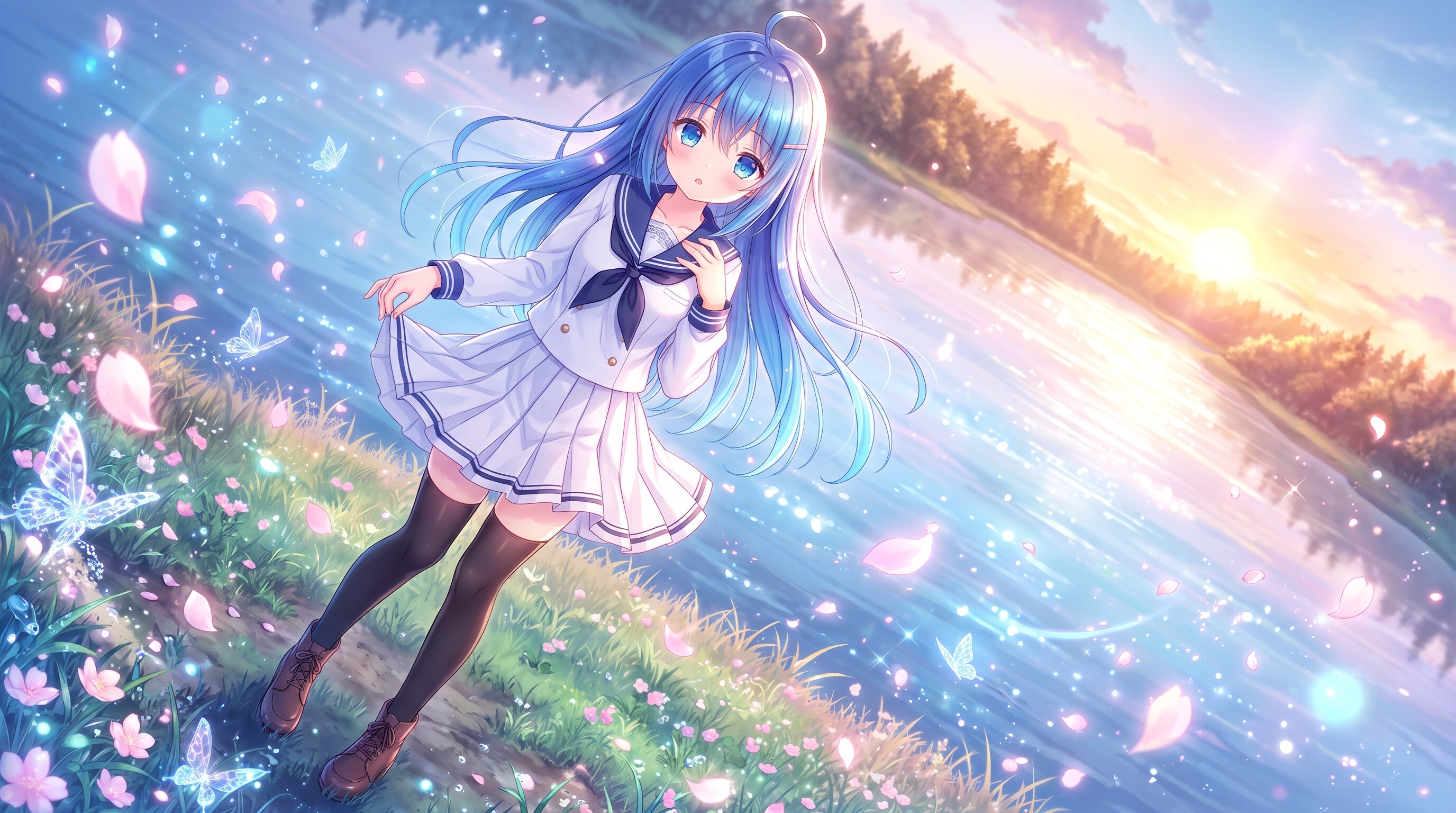 水鏡の夕桜