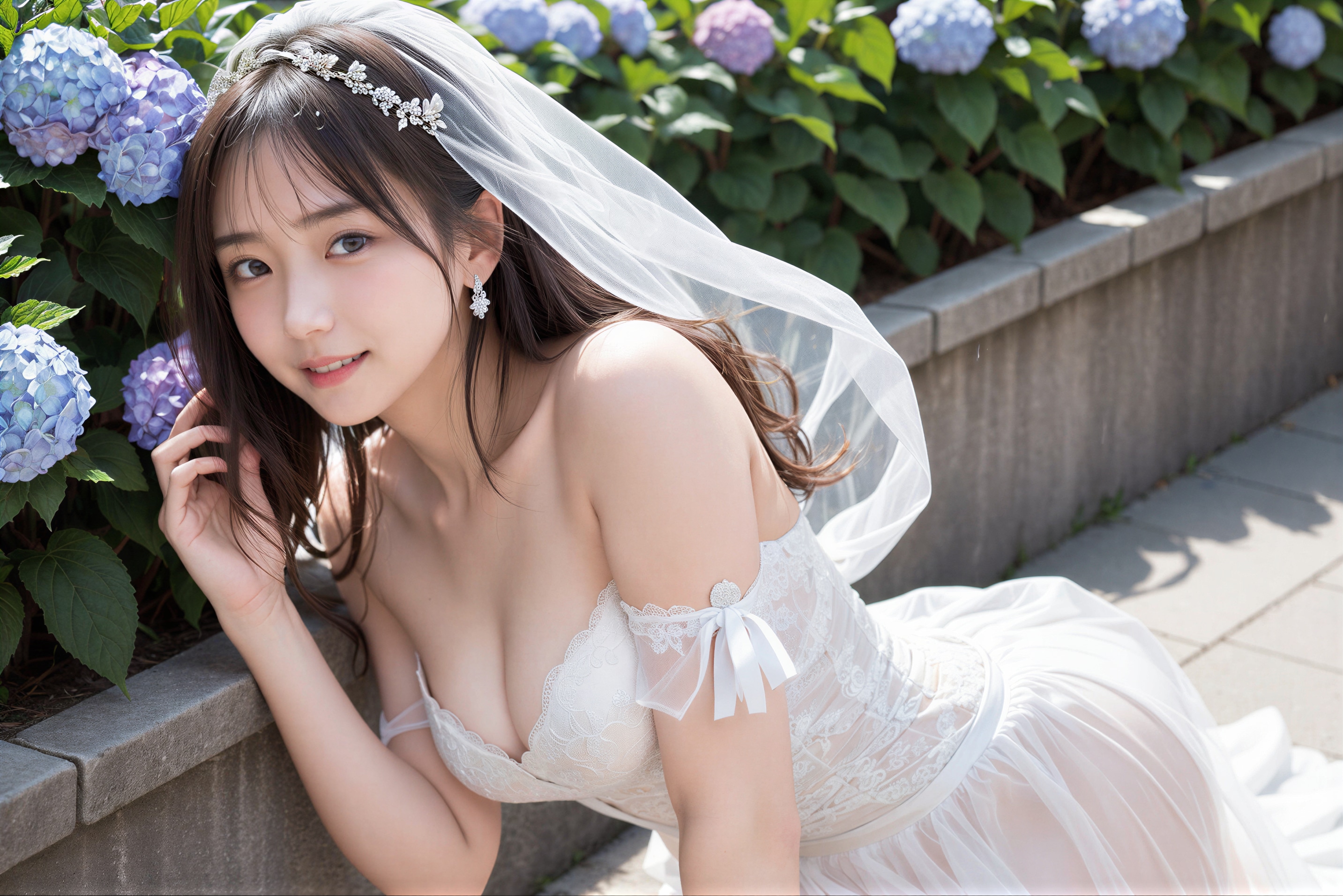 紫陽花とウェディングドレス 3