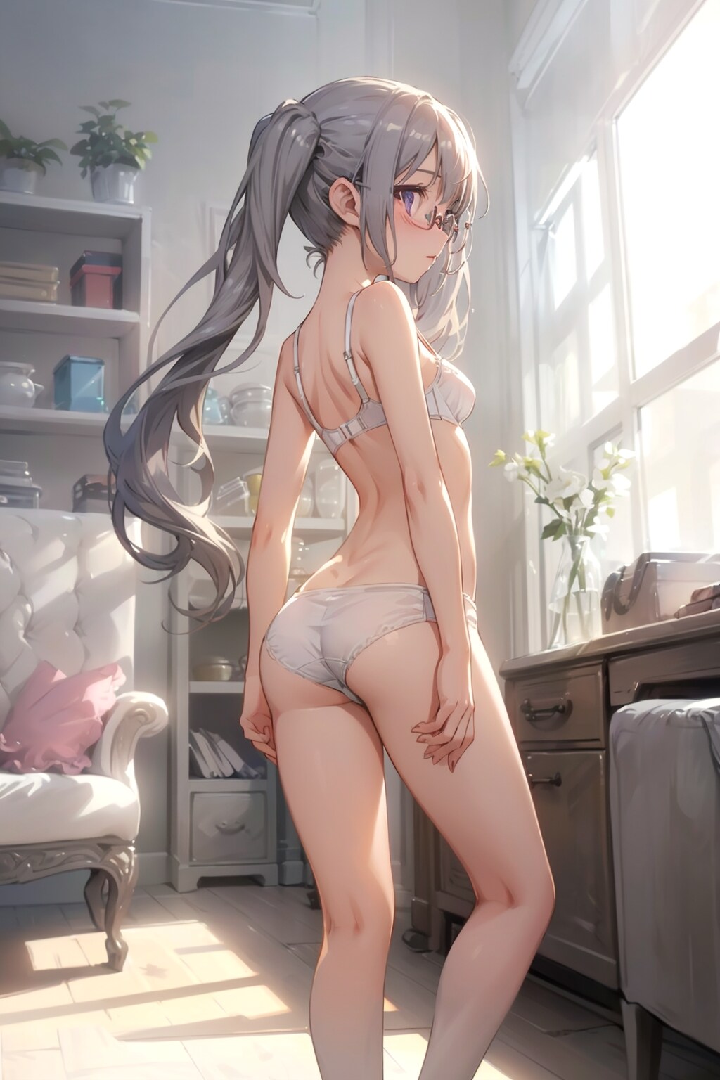 下着の眼鏡っ娘
