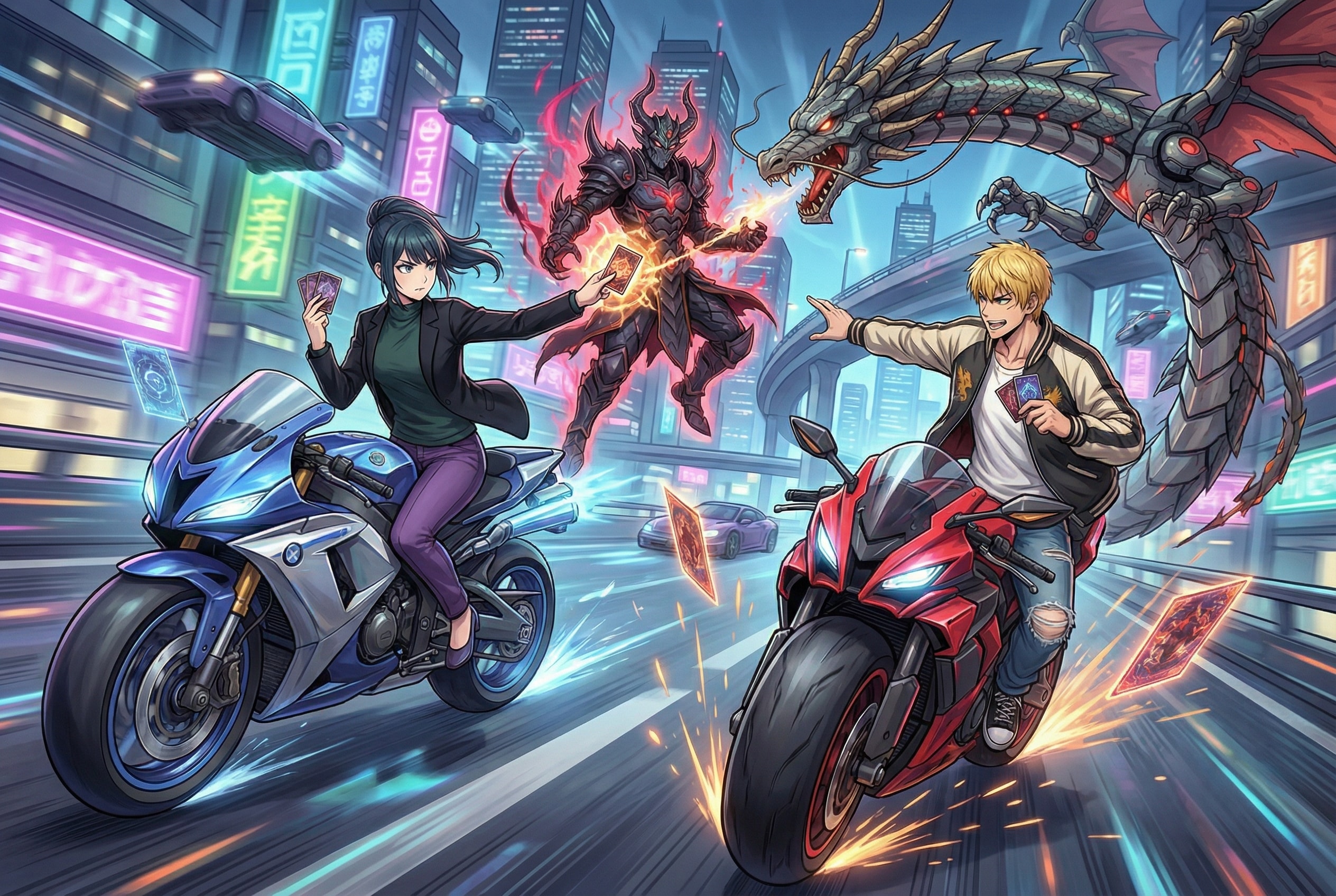 バイクに乗りながらカードゲーム | の人気AIイラスト・グラビア