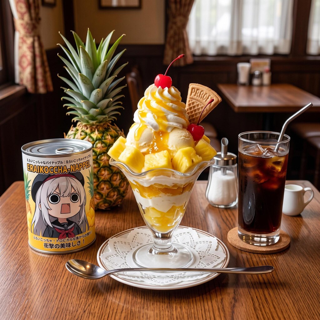 デザートのパイナップルパフェ御土産缶詰付き