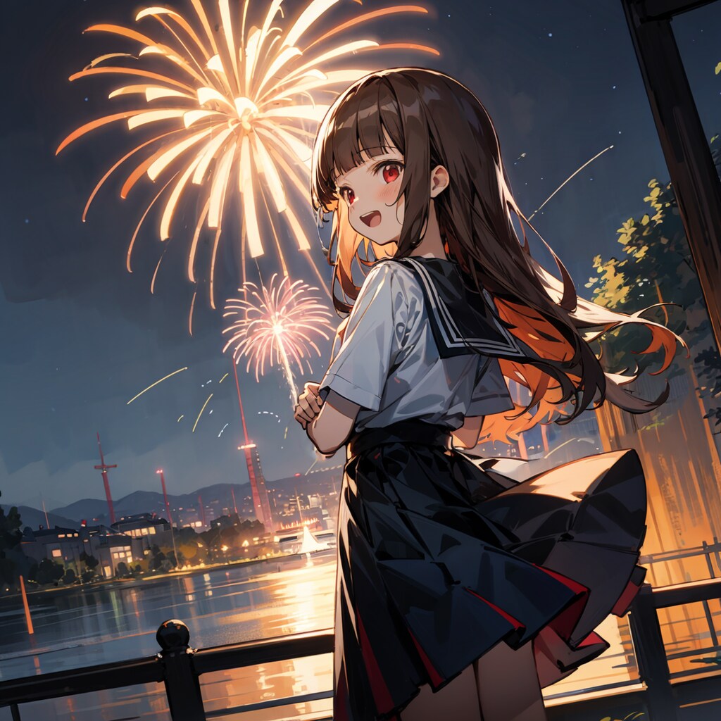 学校帰りの花火
