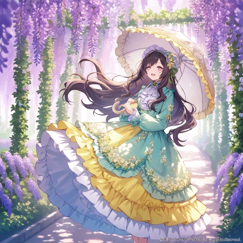 藤棚とゴシックドレスの少女