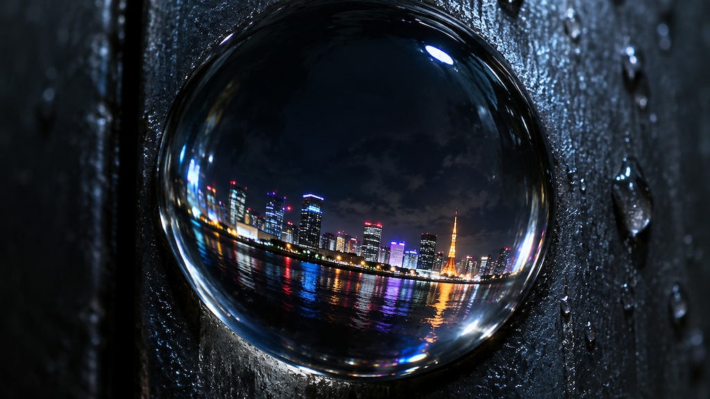 夜景を映してる水滴？