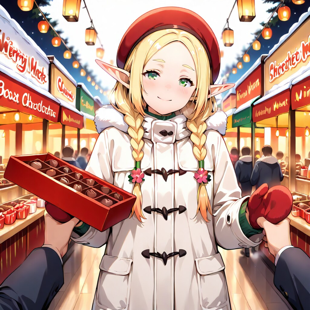 バレンタインデーにチョコをわたすエルフの女の子