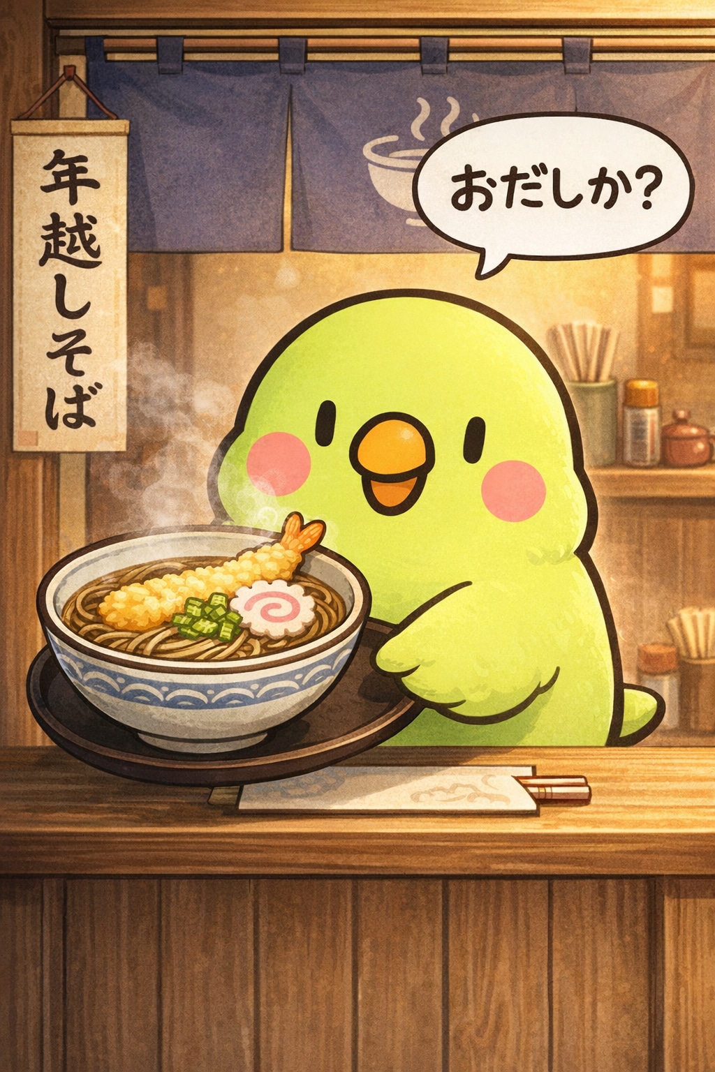 年越しそばインコ