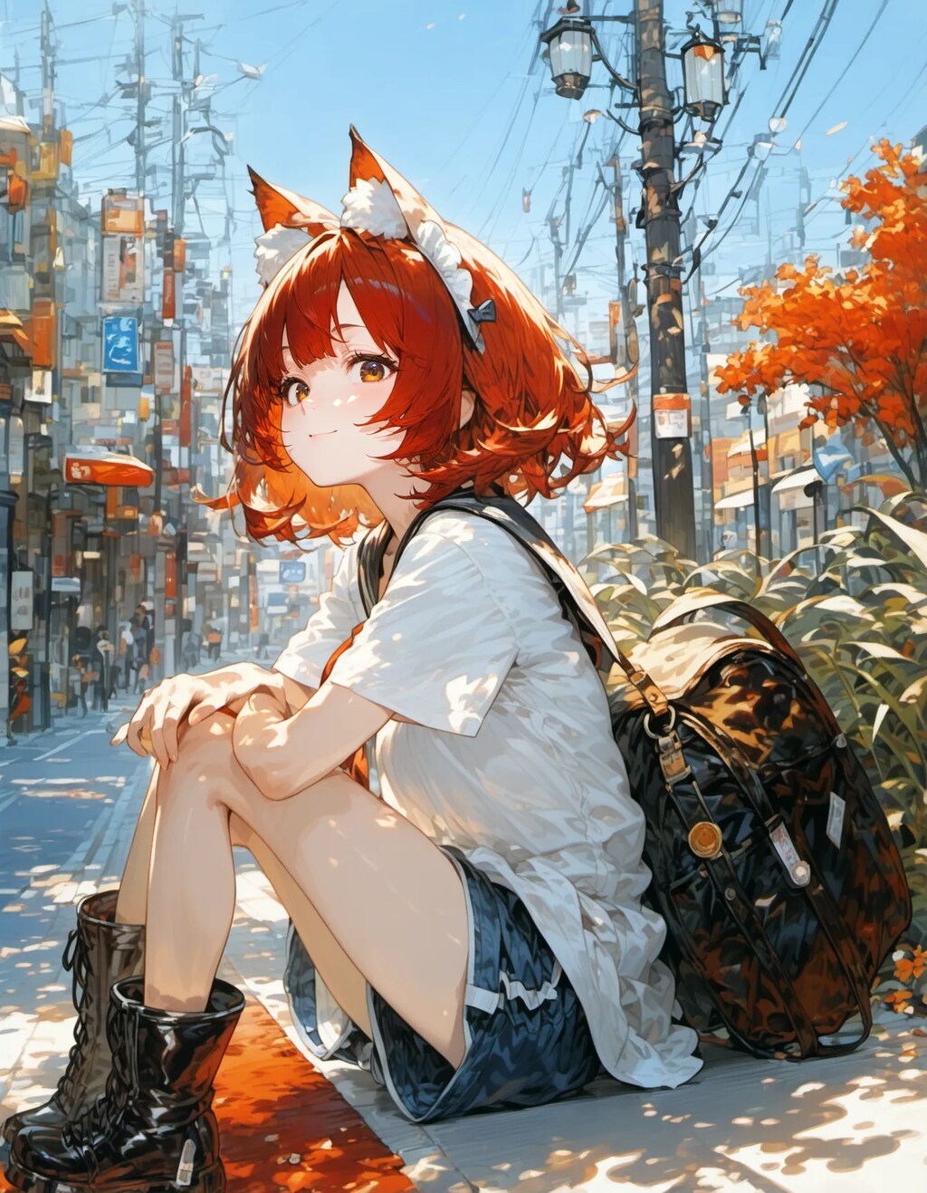 Fox-Girl on a City Curb