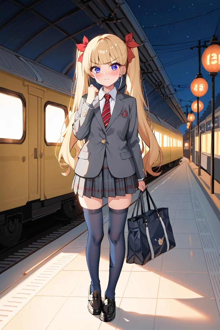 夜の駅で待ってる莉奈 | の人気AIイラスト・グラビア