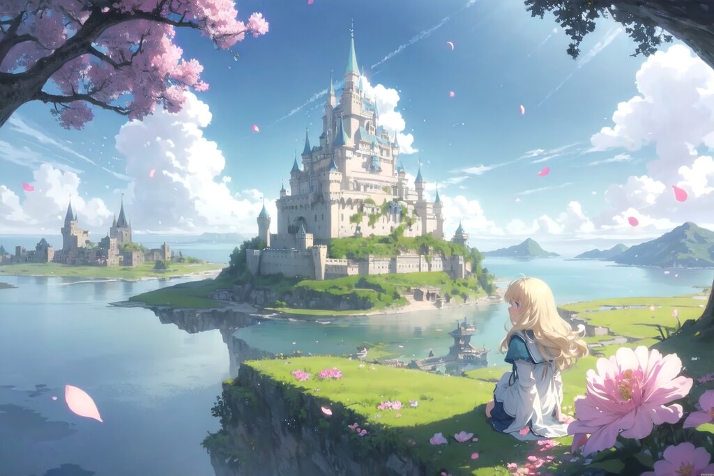 お城を見る少女