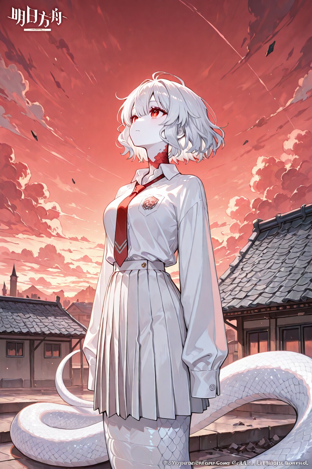 赤い空を見上げるラミアJK