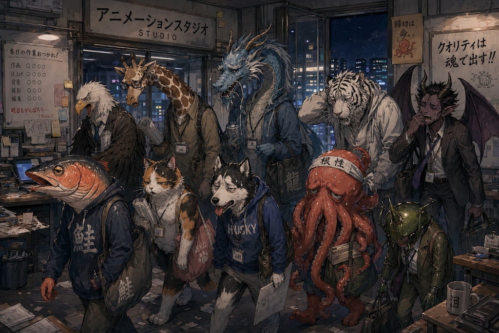 アニメ制作する生物たち