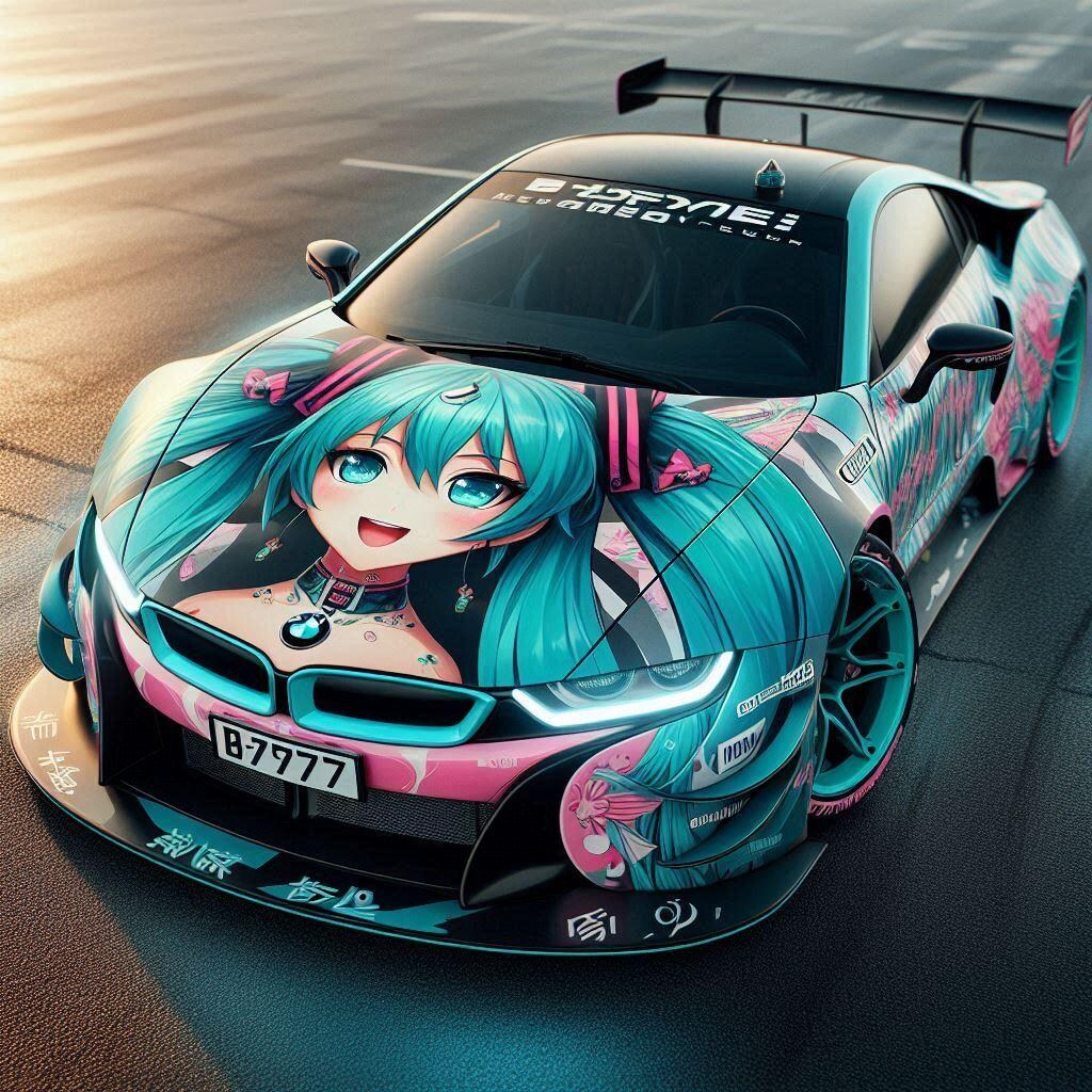 初音ミクカラーのBMW i8のドリ車