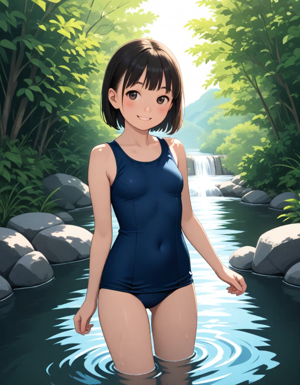 真夏、スクール水着