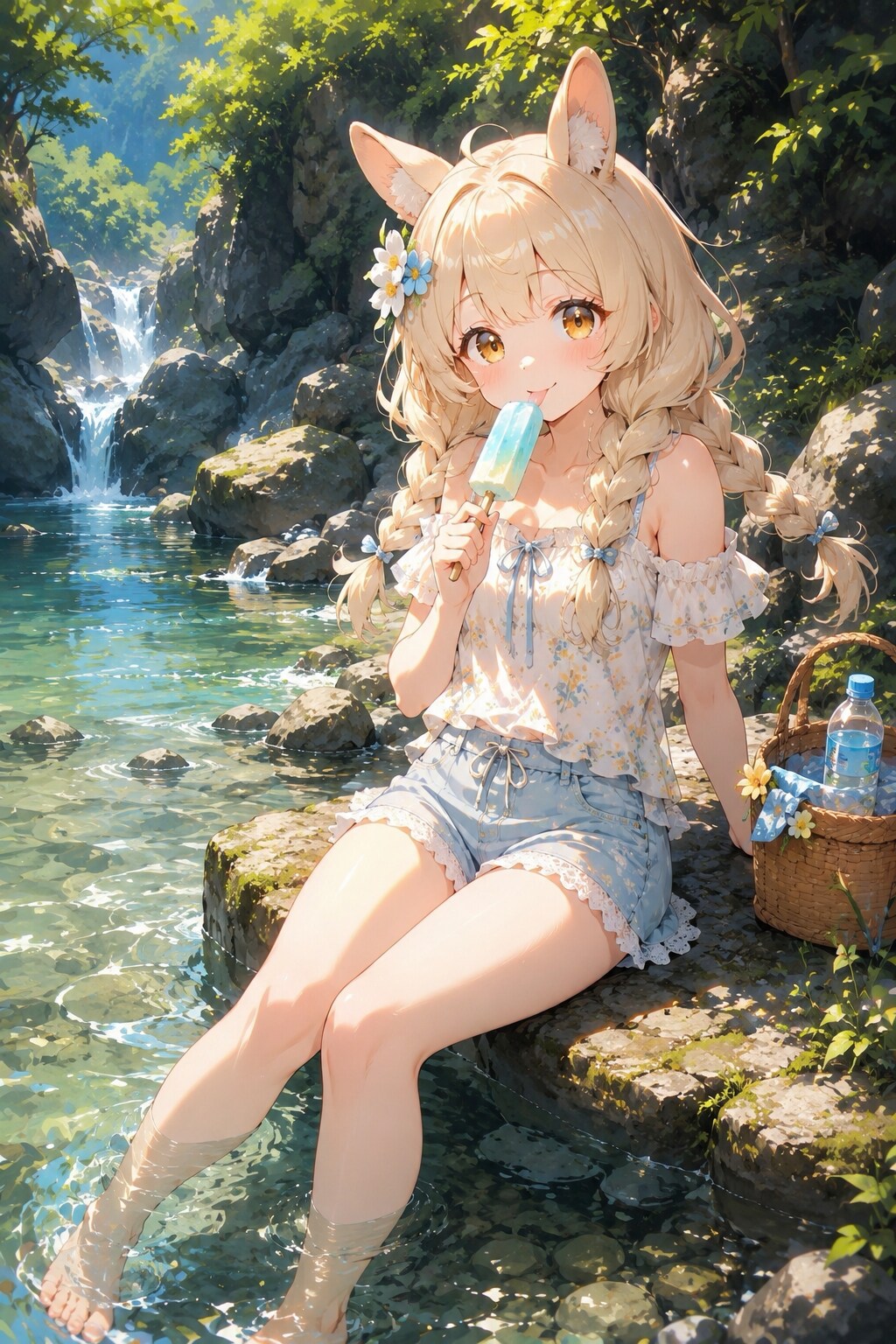 アルパカちゃんと川遊び