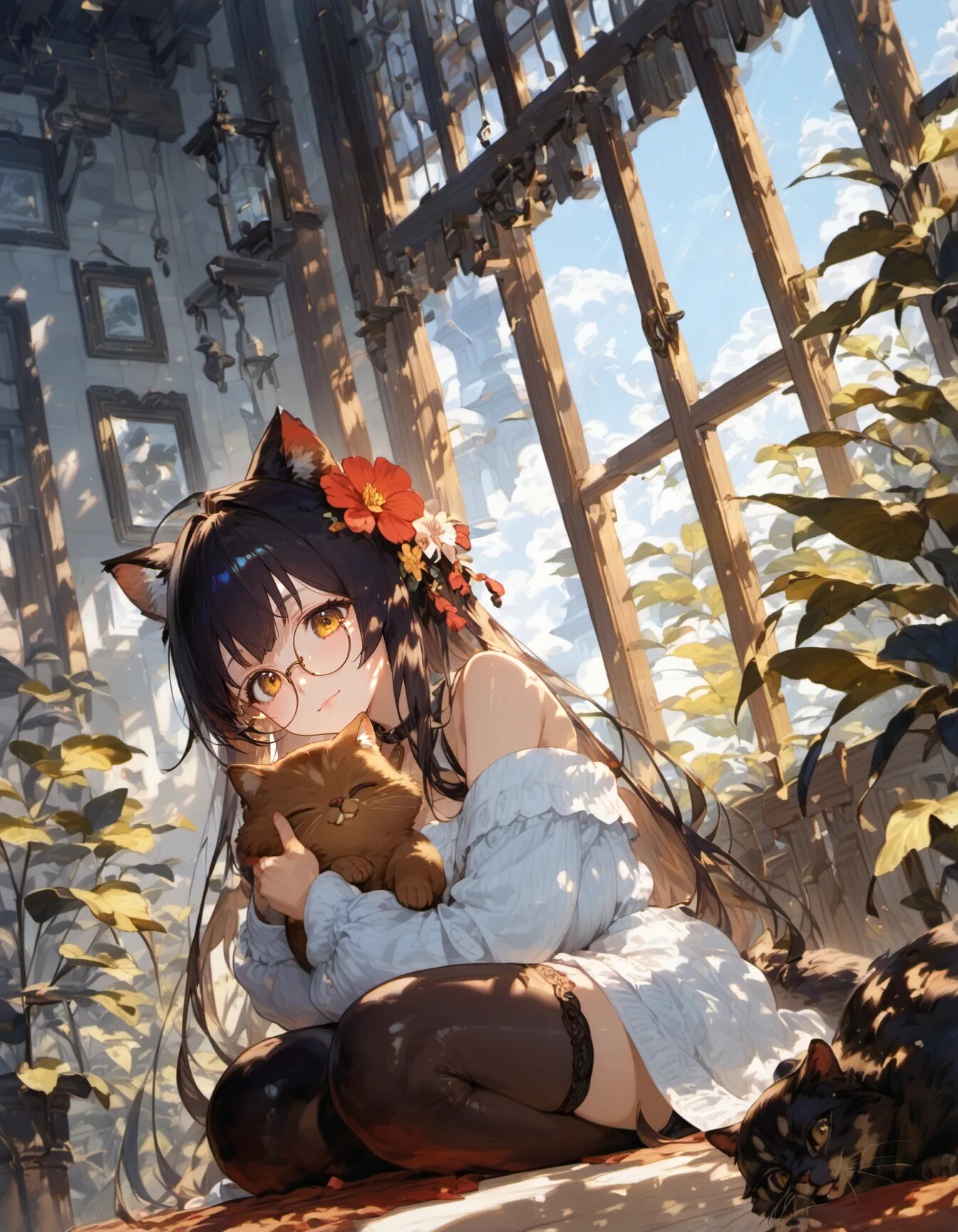 Whiskers in the Sunlit Ruins | の人気AIイラスト・グラビア