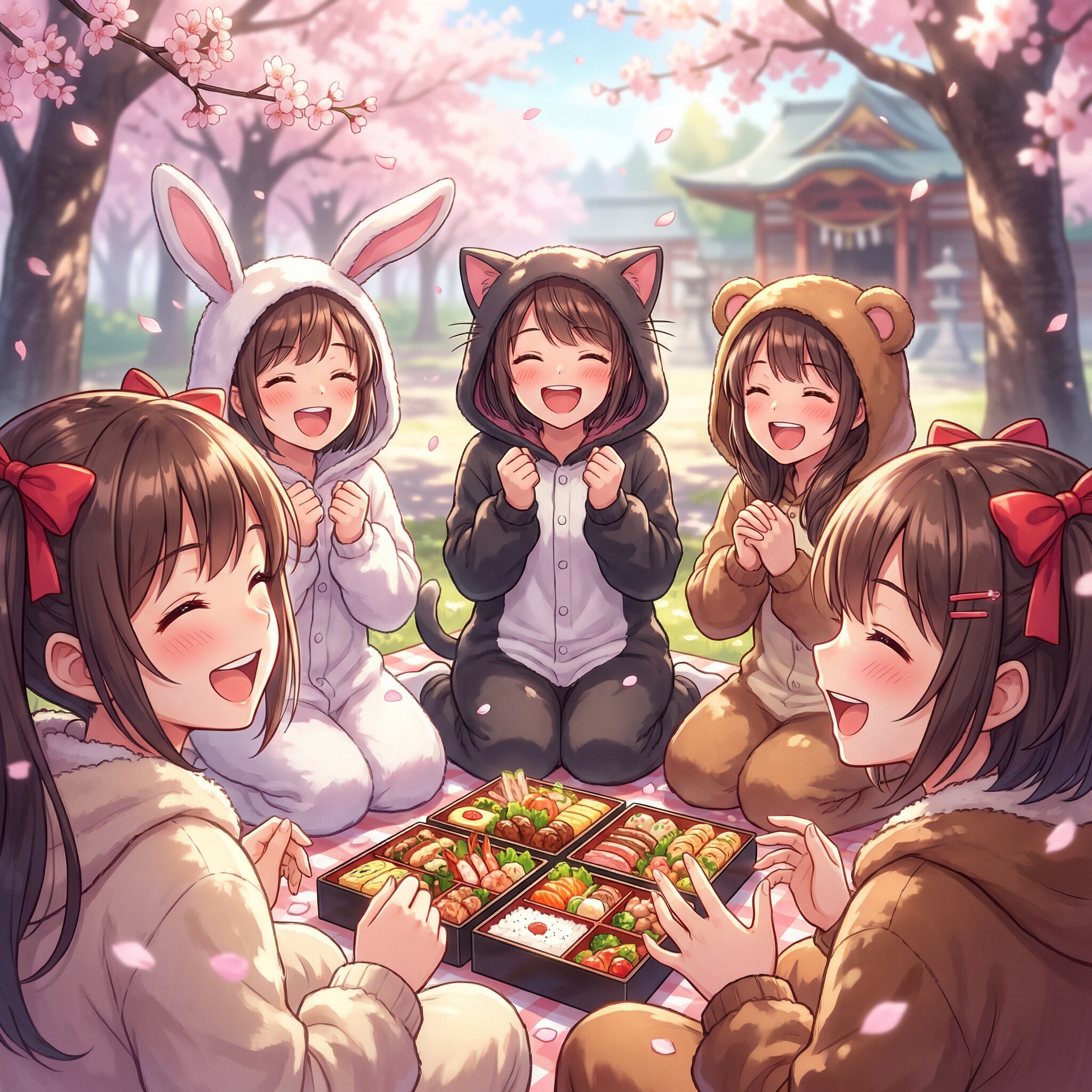 きぐるみでお花見（モデル: Gemini 3 Pro）