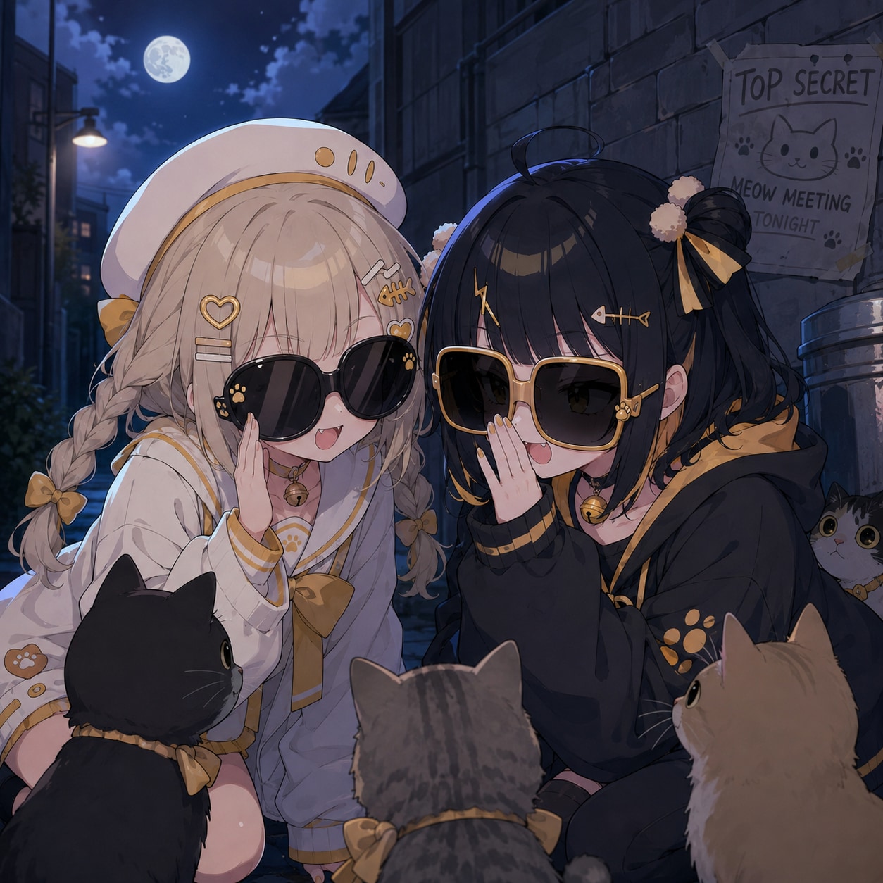 猫の集会に混ざる双子ちゃん