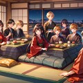 こたつでまったりする、少年少女達～その2（8枚）レトロモダン街シリーズ・その74 8枚目