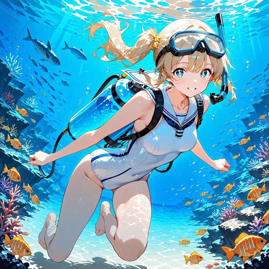 セーラースク水のスキューバーダイバー