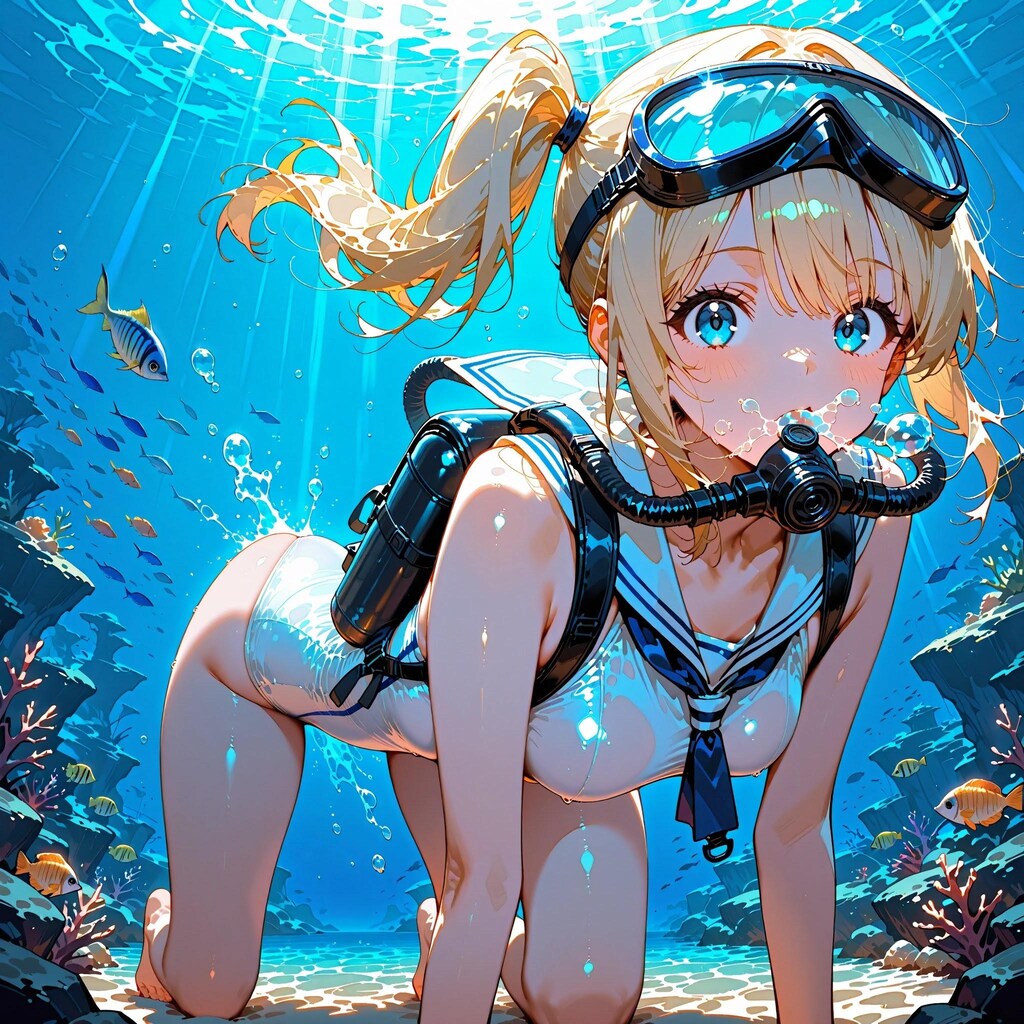 セーラースク水のスキューバーダイバー