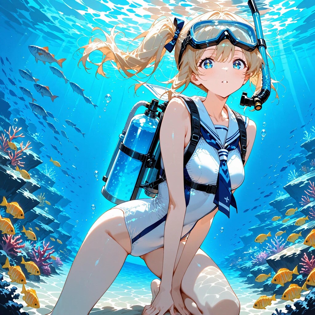 セーラースク水のスキューバーダイバー