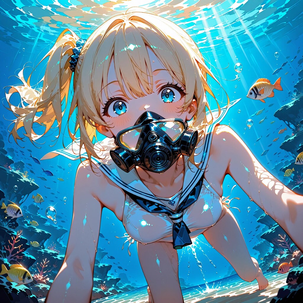 セーラースク水のスキューバーダイバー