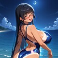上弦の月と夜の浜辺 3枚目