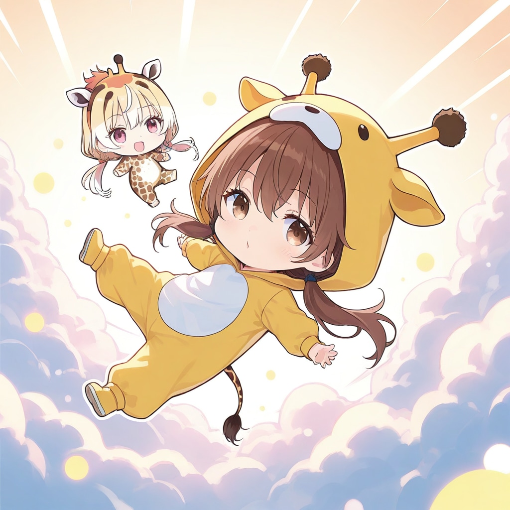 ガムを噛むキリン着ぐるみちび子ちゃん