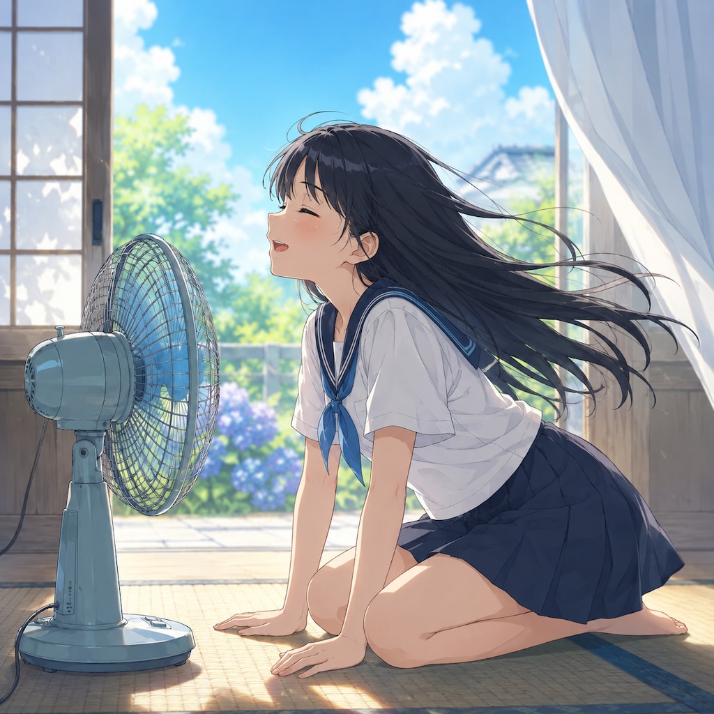 涼む少女