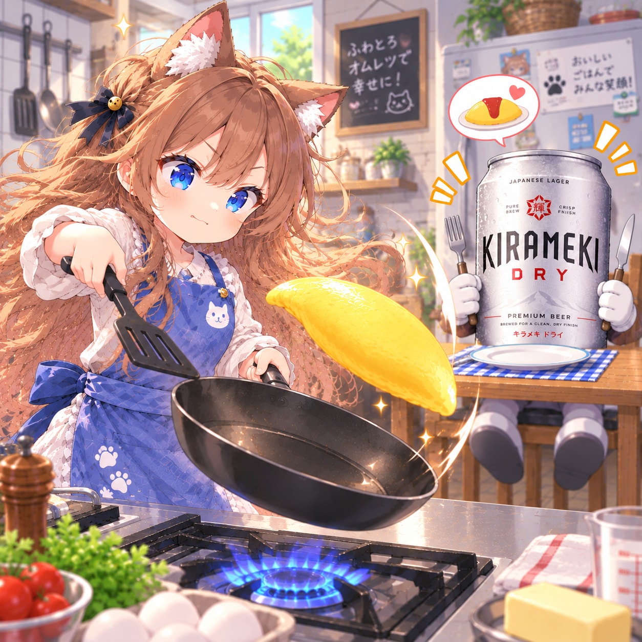 オムレツを焼く小さな女の子 | の人気AIイラスト・グラビア