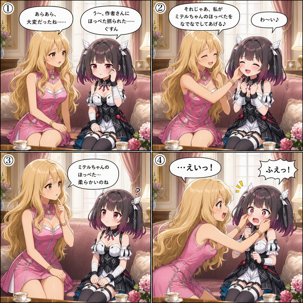 みゅうくるさん、ミテルちゃんのほっぺをなでなでするの巻 | の人気AIイラスト・グラビア