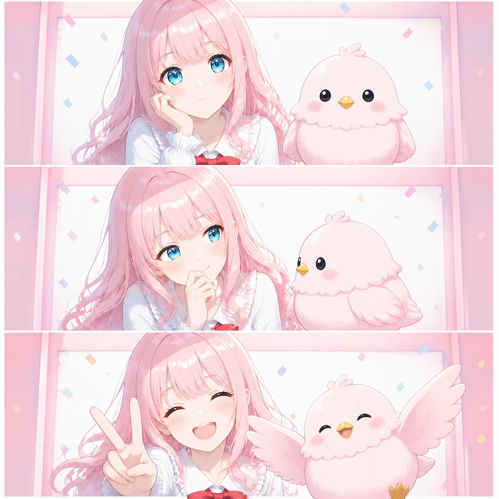 餅家の1/3の純情な感情ちゃんとハイチーズ（１）もふぴよ　GPTimages2.0