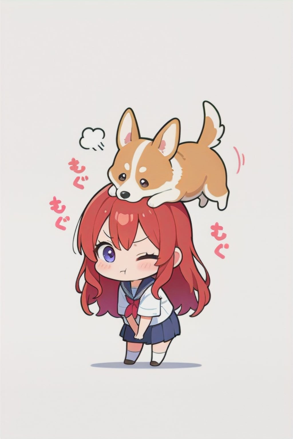 コーギーと赤髪ちゃん