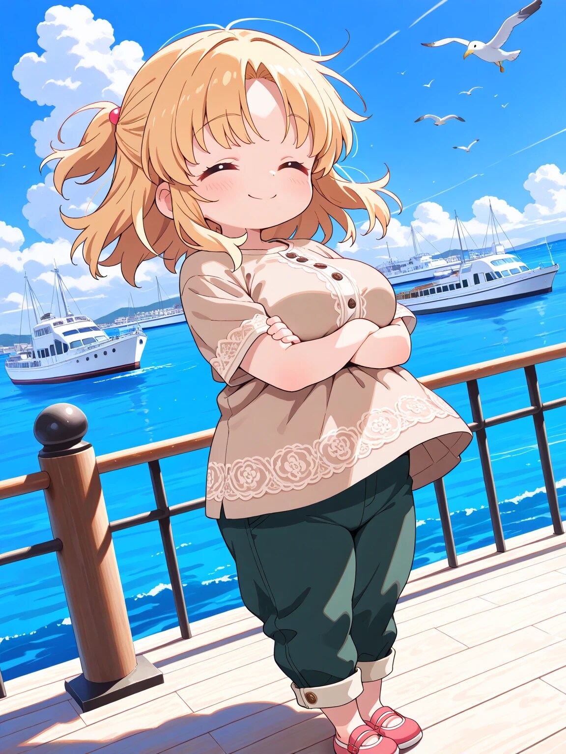 港を散歩するまりあちゃん