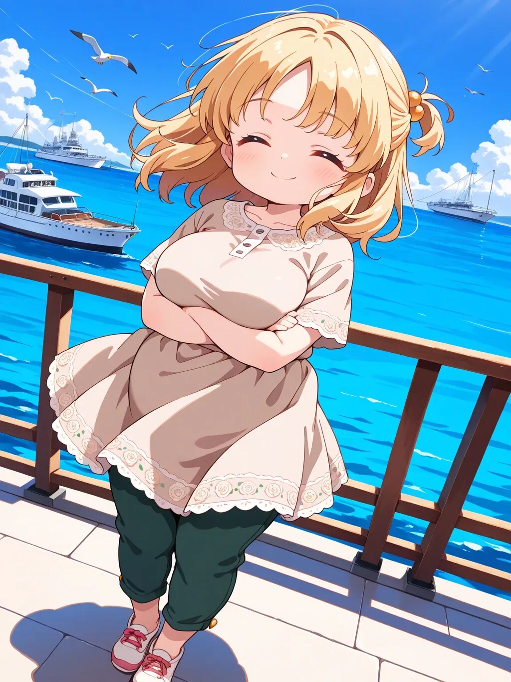 港を散歩するまりあちゃん