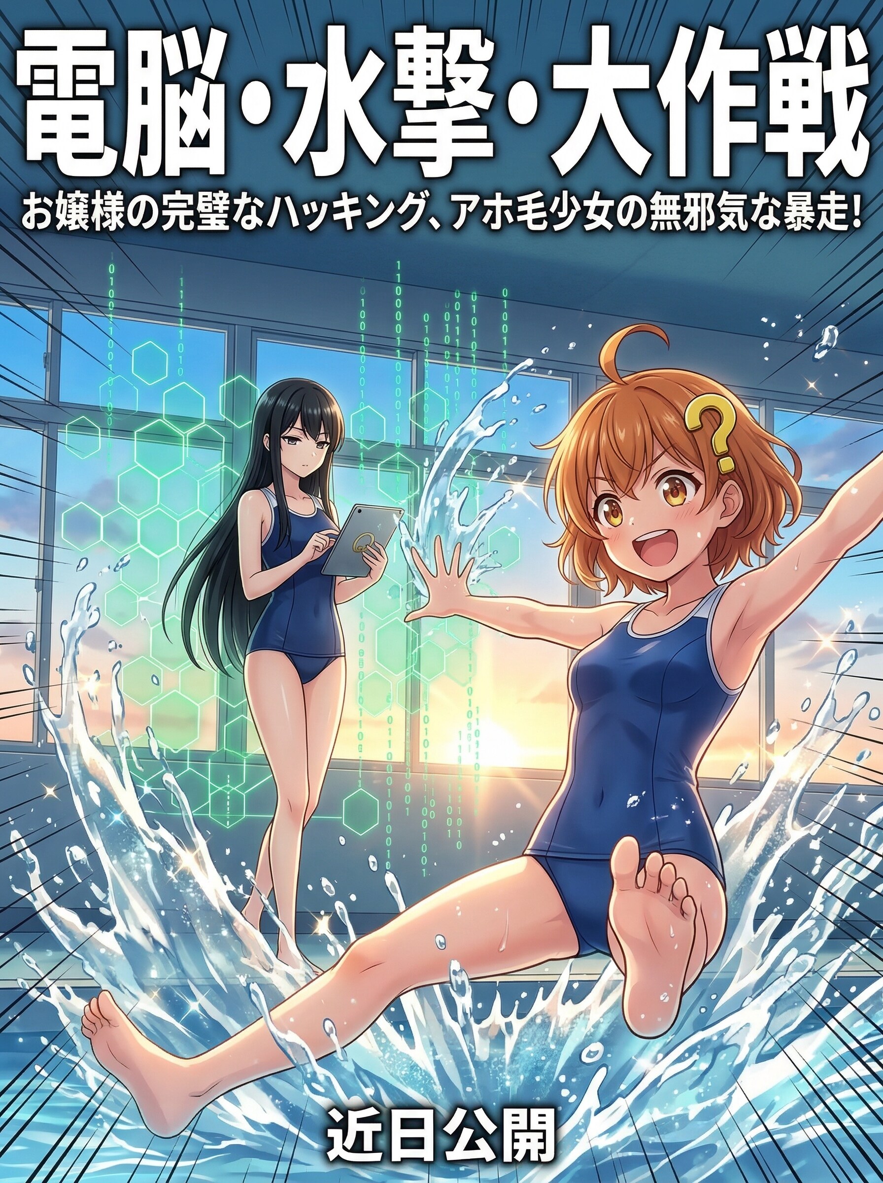 映画ポスター風プールイラスト