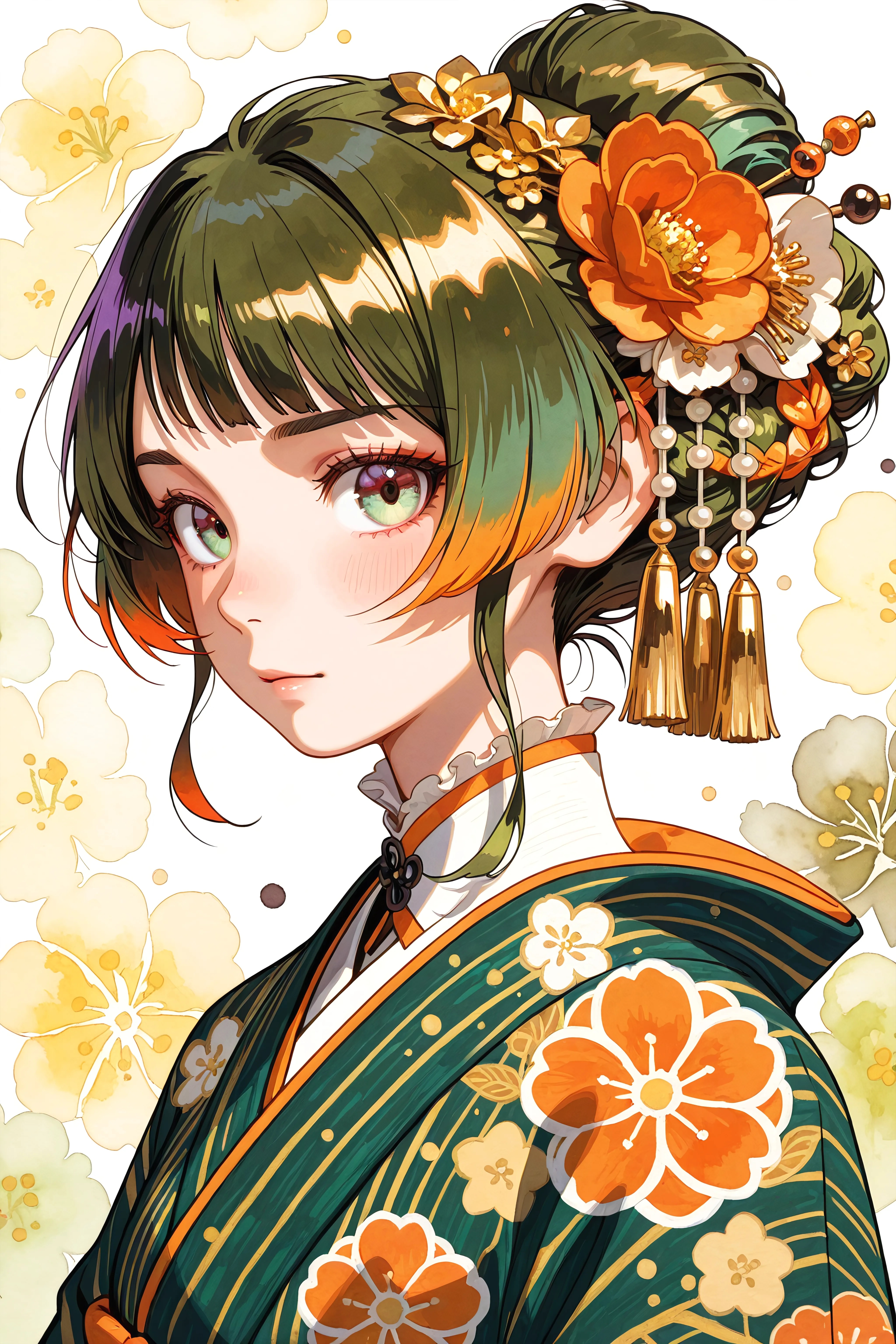 Elegance in Emerald and Orange | の人気AIイラスト・グラビア