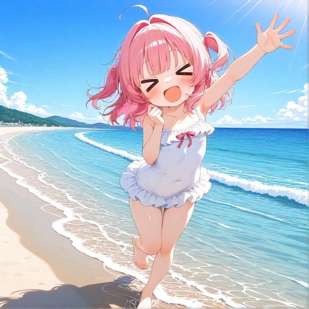 女の子と海